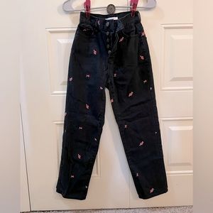Pacsun Rose Embroidered Black High Waisted Straight Leg Cropped Jeans Size 22